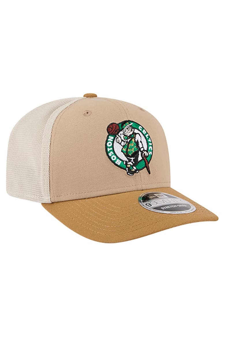 Men's New Era Tan/Light Brown Boston Celtics Two-Tone 9SEVENTY Adjustable Trucker Hat, Alternate, color, Tan