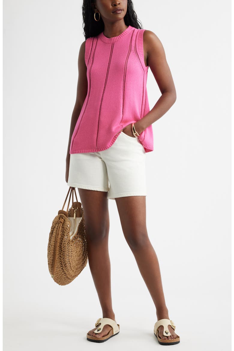 Open Stitch Sleeveless Sweater, Alternate, color, PINK SHOCK
