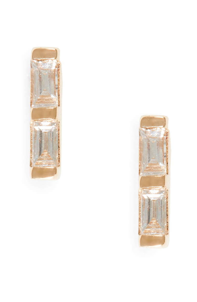 Dana Rebecca Designs Sadie Pearl Double Baguette Diamond Stud Earrings, Main, color, Yellow Gold