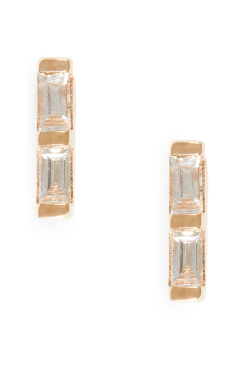 Sadie Pearl Double Baguette Diamond Stud Earrings