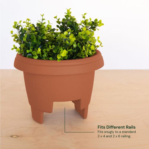 Bloem 12" Modica Deck Rail Round Planter, Terra Cotta In Brown