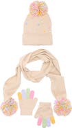 Toby Kids' Rainbow Bead Pompom Beanie, Scarf & Gloves Set
