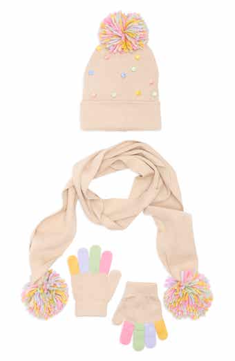 Toby Kids' Rainbow Bead Pompom Beanie, Scarf & Gloves Set