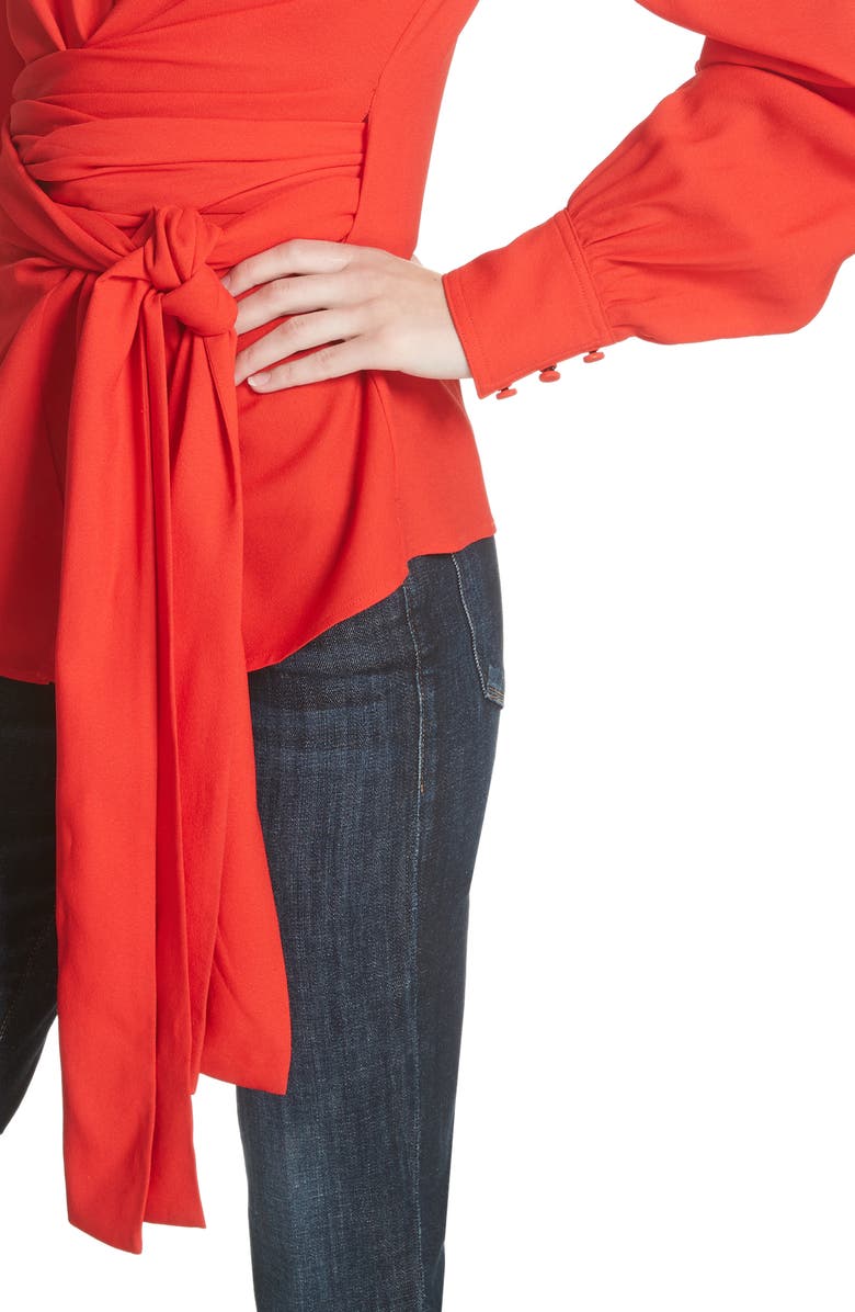 DVF Long Sleeve Wrap Front Stretch Crepe Blouse, Alternate, color,