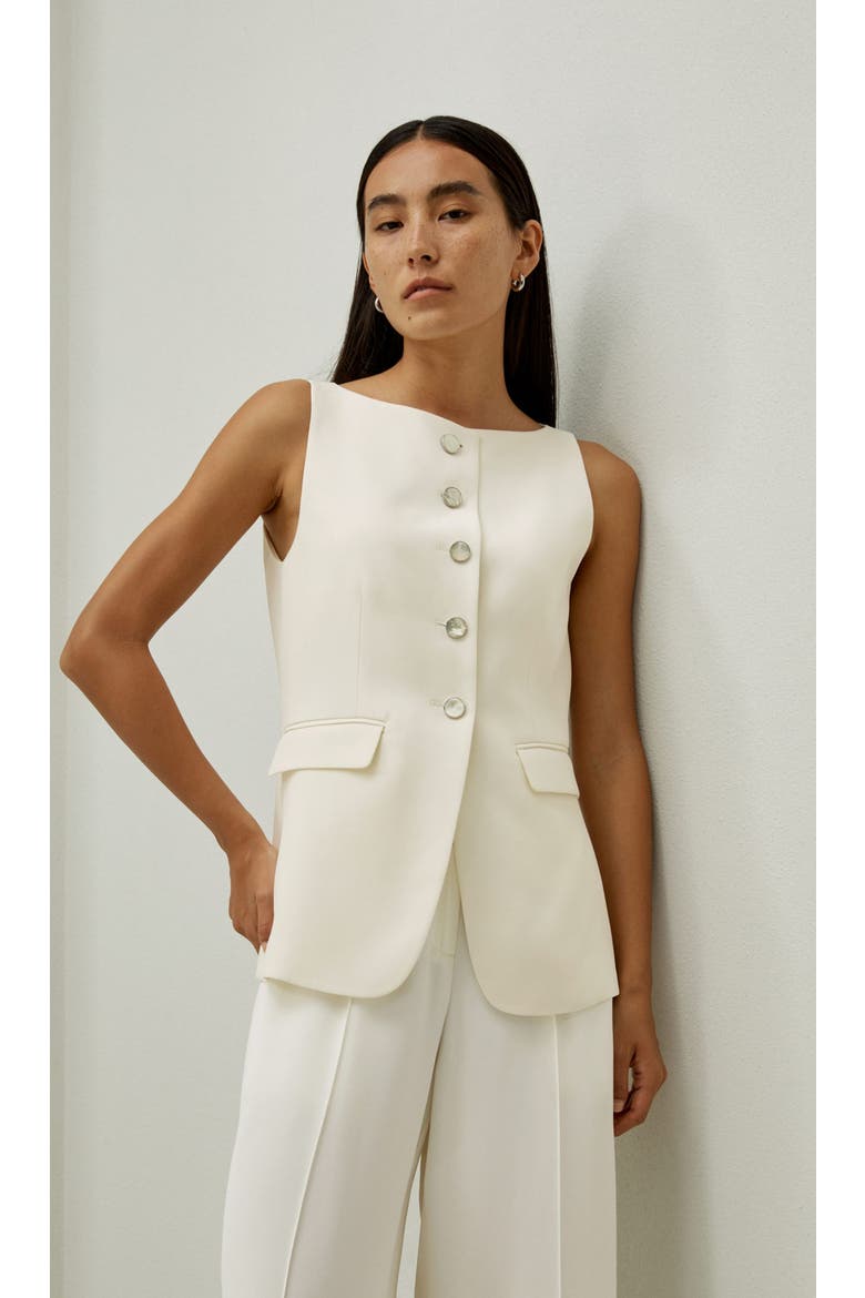 Women's Sleeveless Button Up Silk Vest, Alternate, color, Lily White