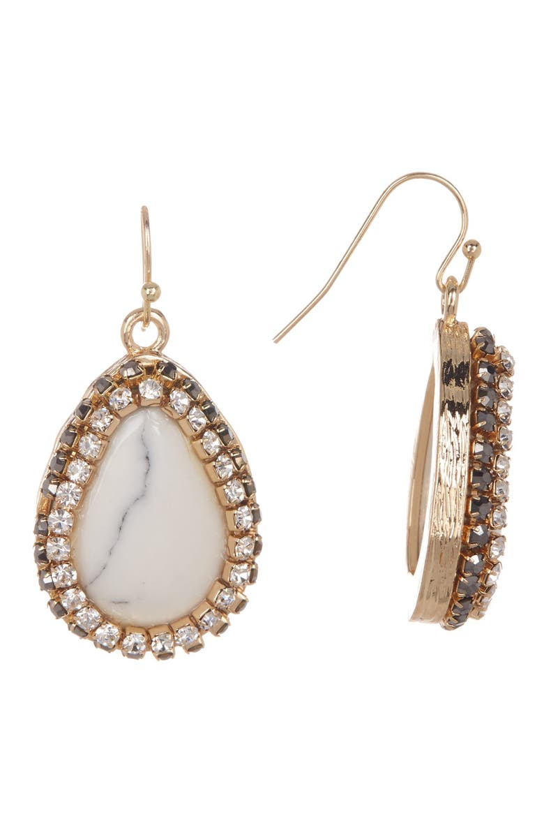 OLIVIA WELLES Alia Double Halo Set Simulated Stone Drop Earrings, Main, color, Gold-White