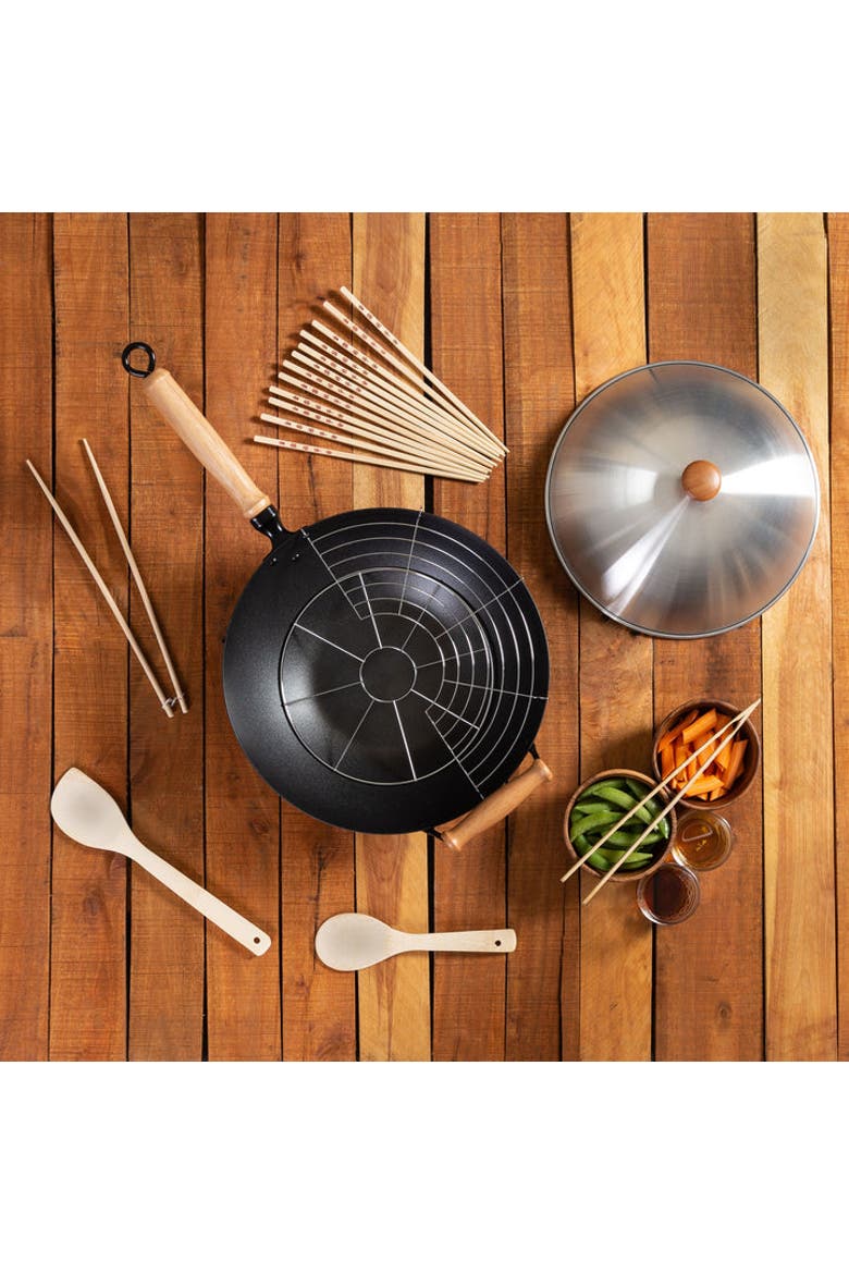 Professional Series Nonstick 14" Wok Bundle, 13 piece, Alternate, color, Bamboo/Carbon Steel
