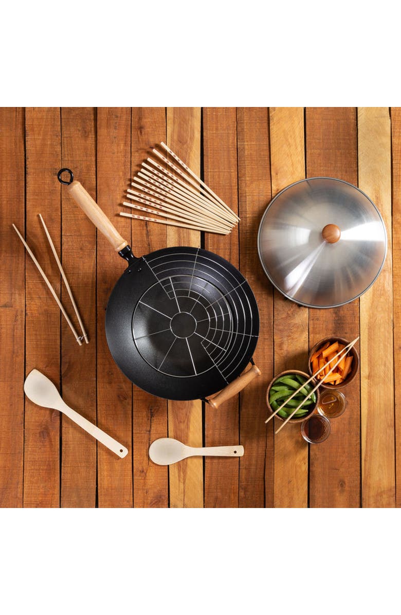 JOYCE CHEN Professional Series Nonstick 14" Wok Bundle, 13 piece, Alternate, color, Bamboo/Carbon Steel