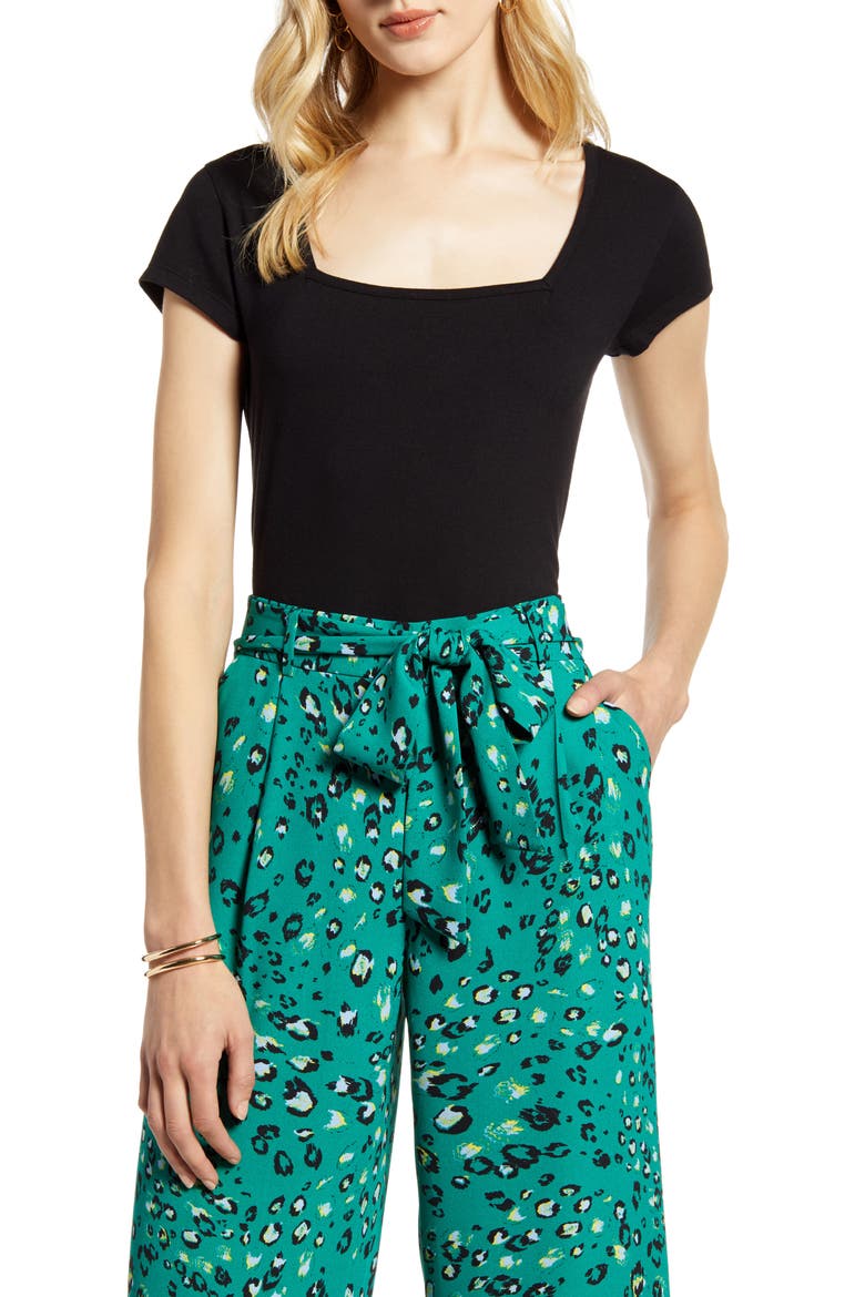 Square Neck Tee, Main, color, BLACK