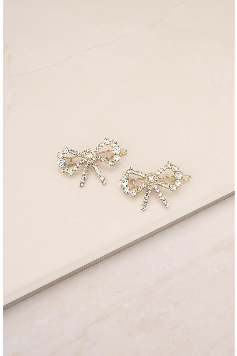 2-Pack Crystal Bow Barrettes, Alternate, color, GOLD