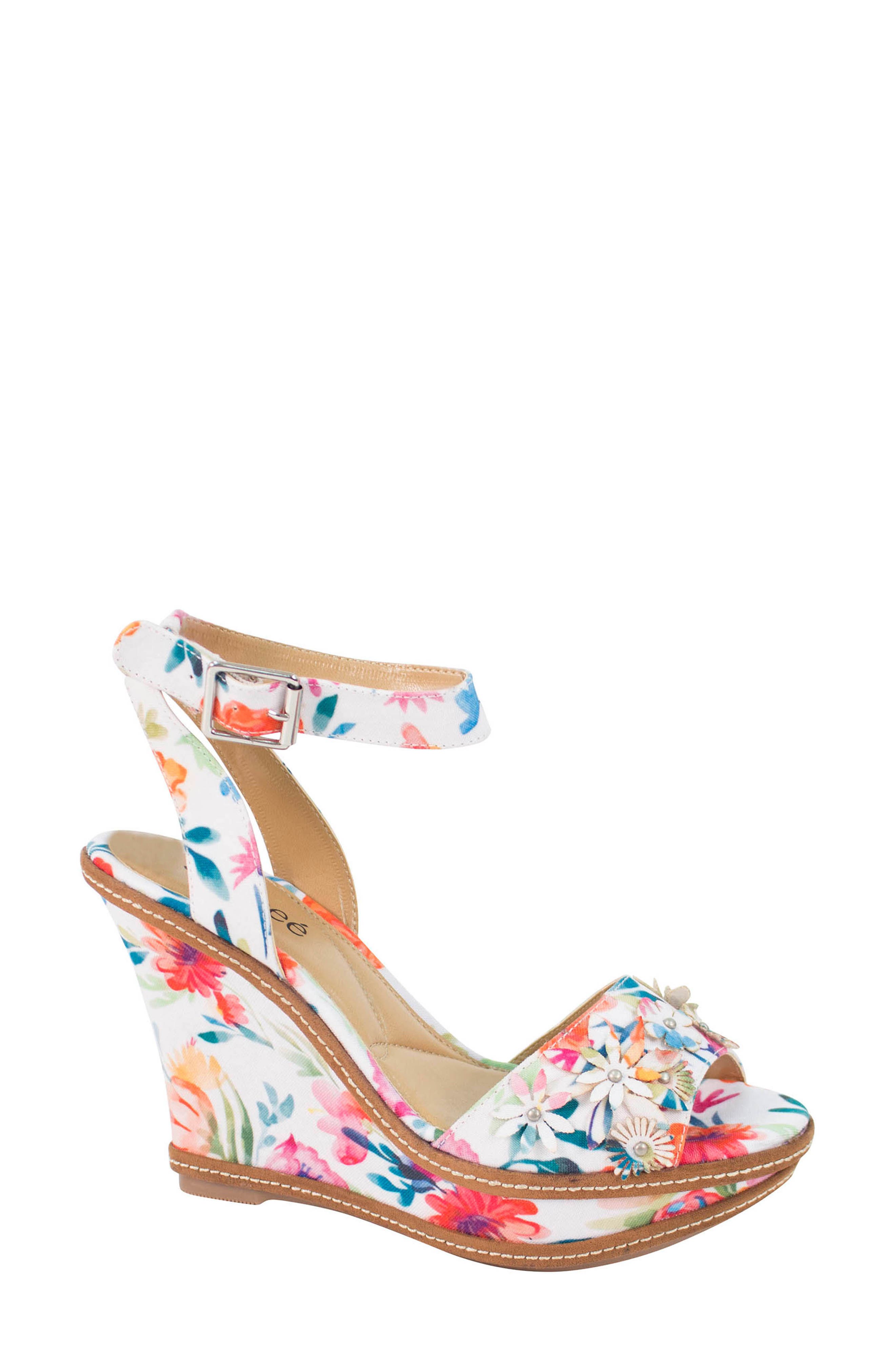 Alawna Wedge Sandal, Main, color, WHITE/ MULTI FABRIC