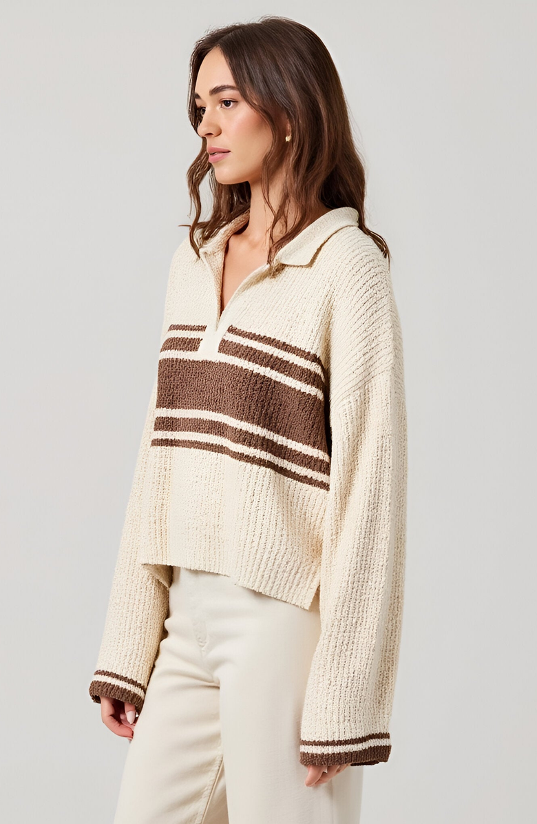 Modenaire Loose Fit Slouchy Cropped Knit Sweater with Solid Patch Front and Back, Alternate, color, 