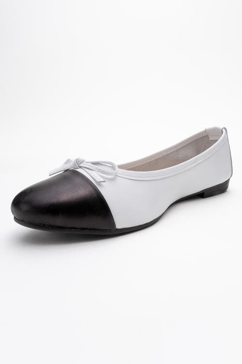 Forever & Always Shoes Rayne Cap Toe Leather Ballet Flats In White Black Leather