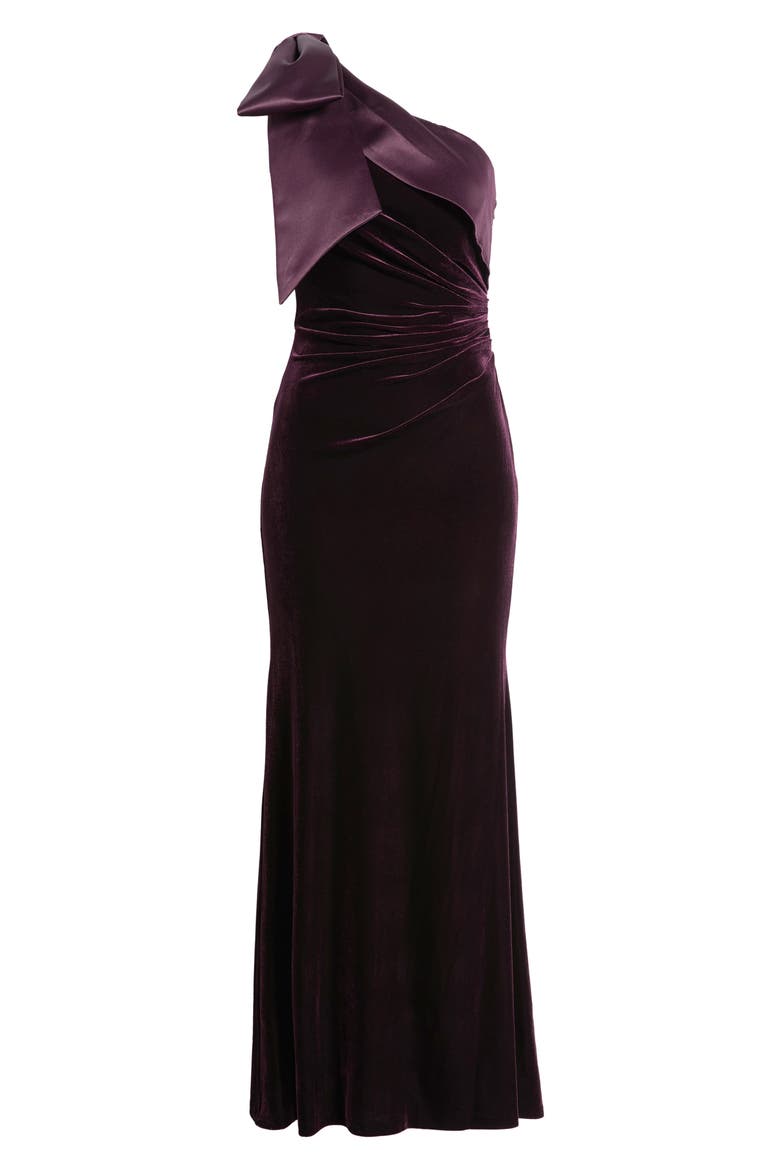 Velvet & Satin One-Shoulder Gown, Alternate, color, AUBERGINE