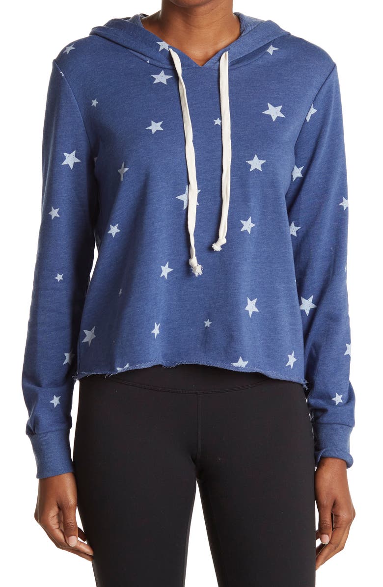 Alternative Star Print Raw Edge Hoodie, Main, color, 