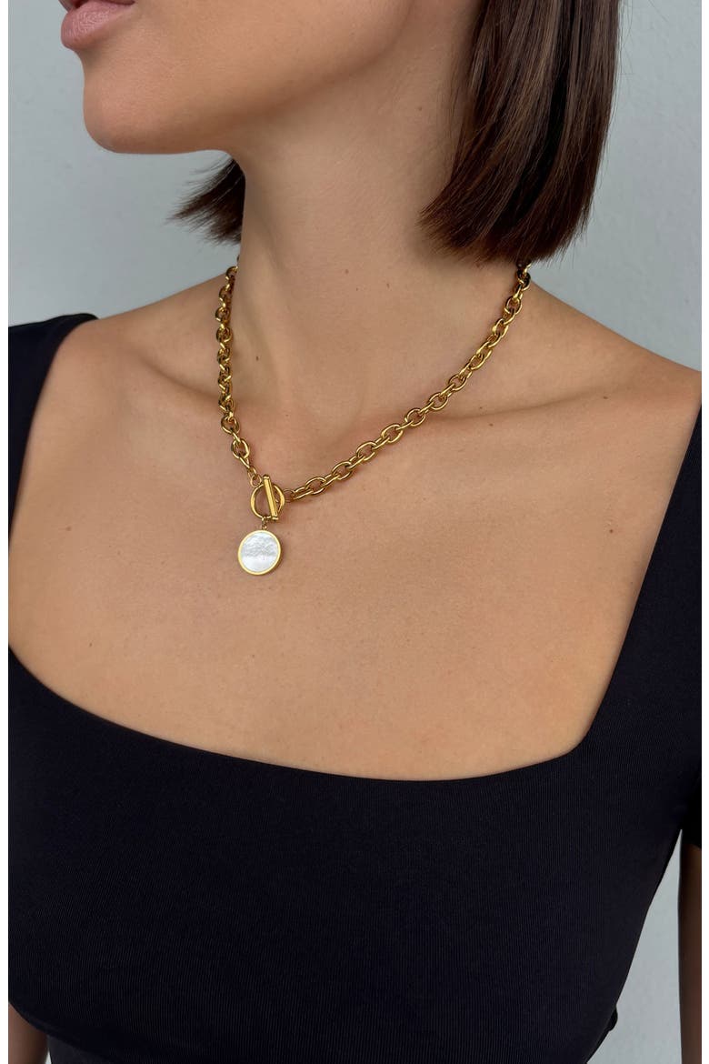 18k Gold Plated Pendant Necklace, Alternate, color, GOLD/ WHITE