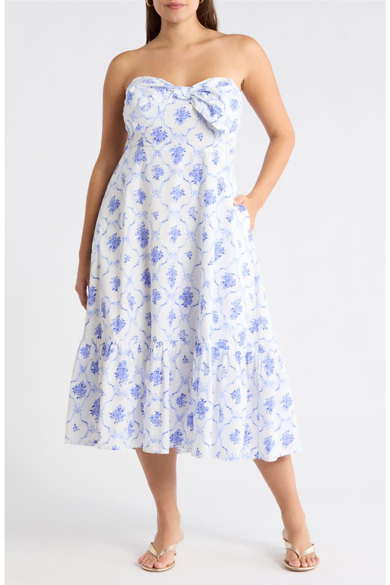 Nia Floral Perline Bow Midi Sundress, Main, color, WHITE-BLUE