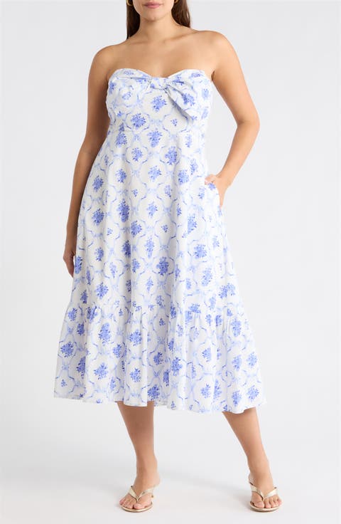 Nia Floral Perline Bow Midi Sundress (Plus)