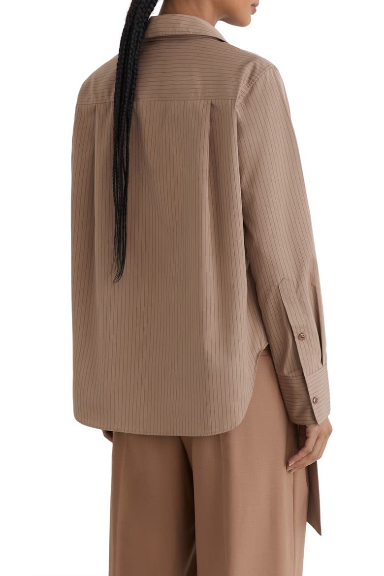 Elowen Pinstripe Tie Neck Shirt, Alternate, color, MOCHA BROWN