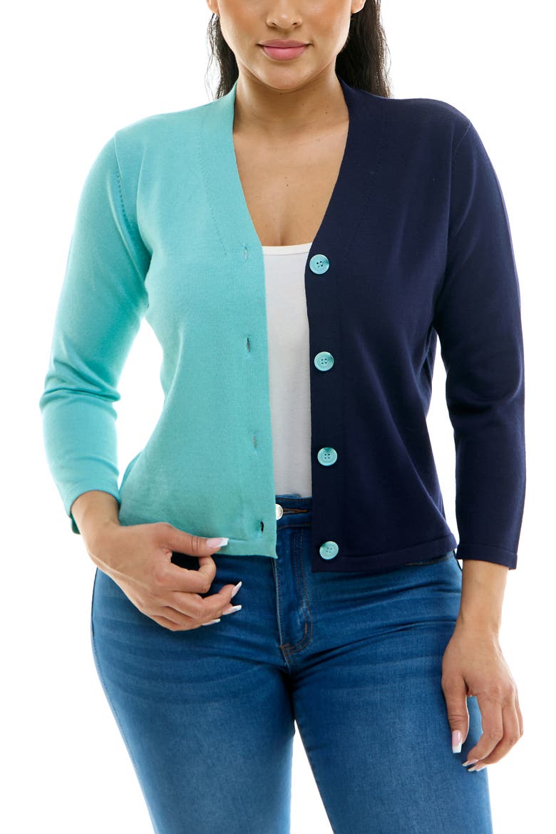Colorblock V-Neck Cardigan, Main, color, MINT/ NAVY