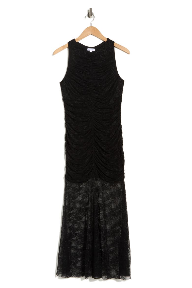 Ruched Lace Maxi Dress, Alternate, color, BLACK