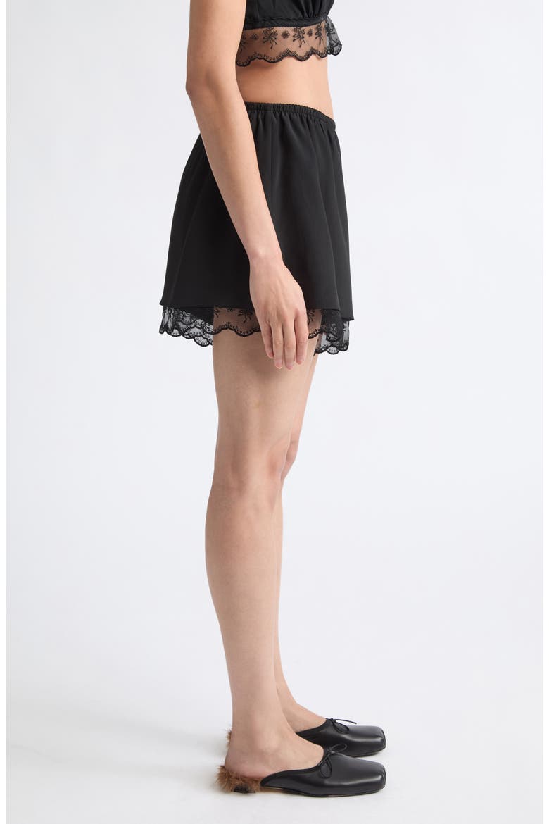 Lace Trim Crêpe de Chine Negligee Shorts, Alternate, color, BLACK