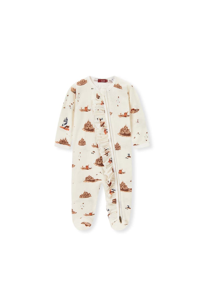 Organic Cotton Ruffle Zipper Footed Romper, Main, color, Sandcastle