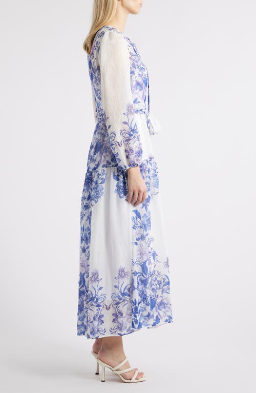 Julia Jordan Placed Print Long Sleeve Maxi Dress In Blue White