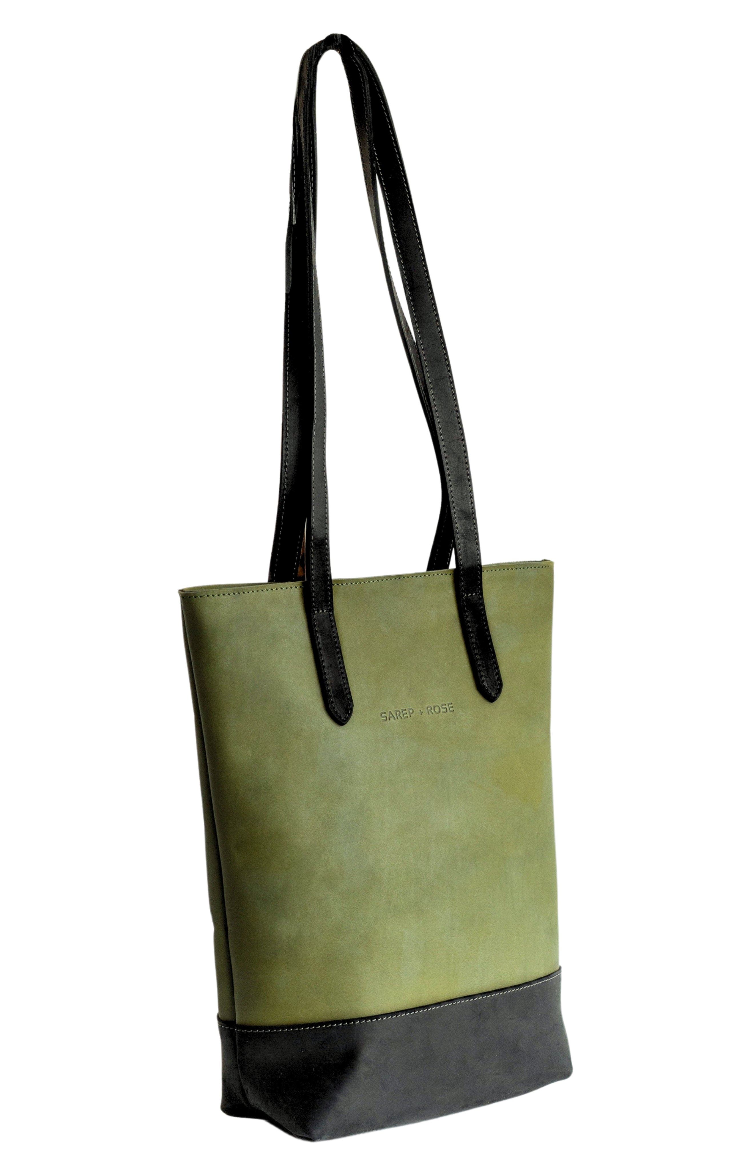 Sarep + Rose Slender Kenya Leather Tote Bag, Alternate, color, Olive Green