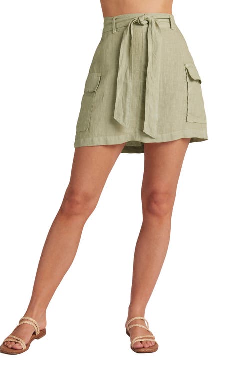 Belted Linen Cargo Miniskirt