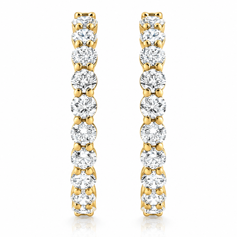 3Ct Diamond Lab Grown Inside Outside Hoops 14k Gold Eearrings 1" Tall