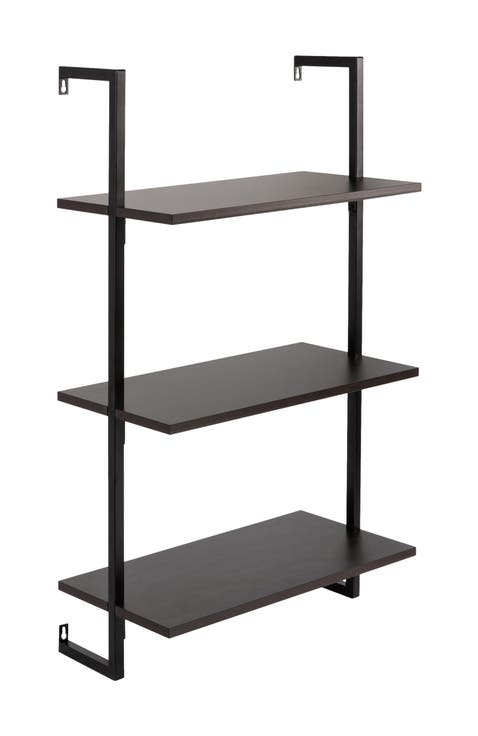 Madera Classic Industrial Shelf Wood Wall-Mounted Open Ladder Bookcase with Metal Frame