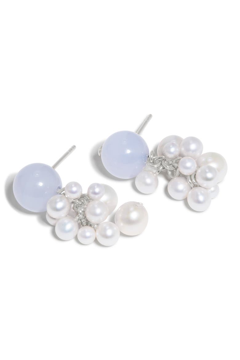Blue Lace Agate & Freshwater Pearl Drop Earrings, Alternate, color, BLUE LACE-SILVER PLATE