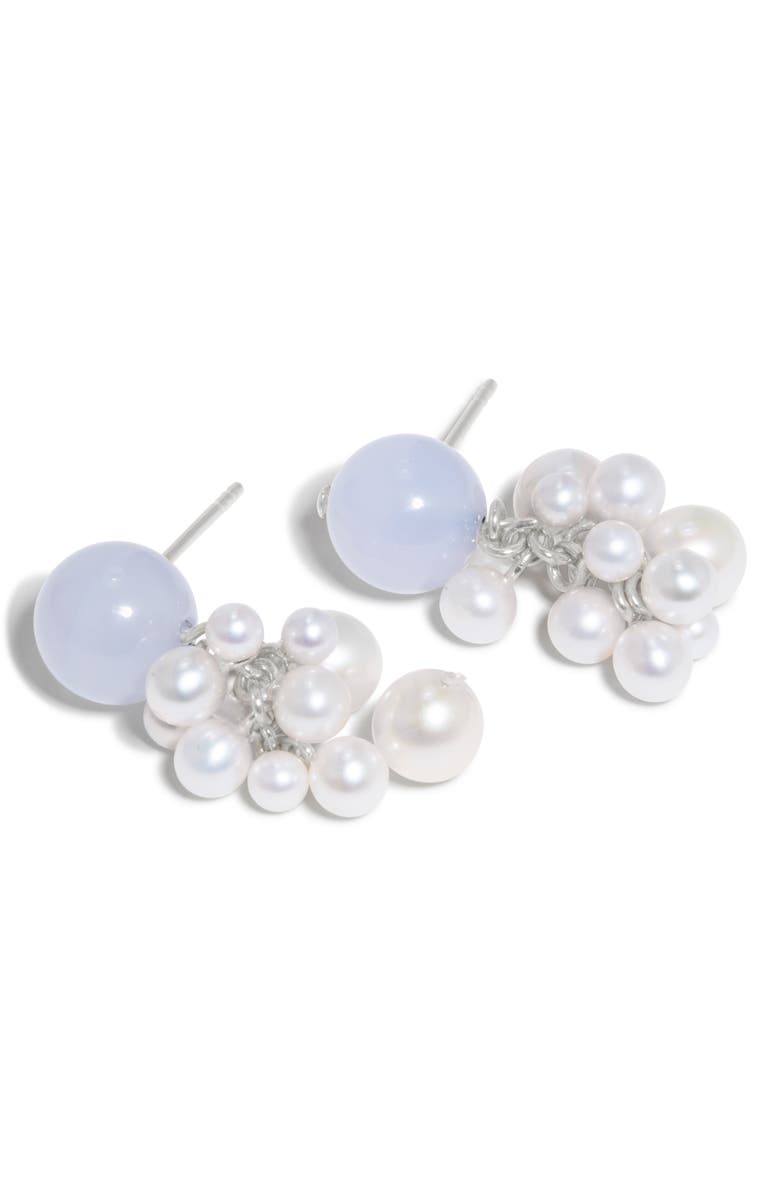 COMPLETEDWORKS Blue Lace Agate & Freshwater Pearl Drop Earrings, Alternate, color, Blue Lace Silver Plated