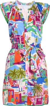 SUGARLIPS Rumi Town Print Belted Minidress