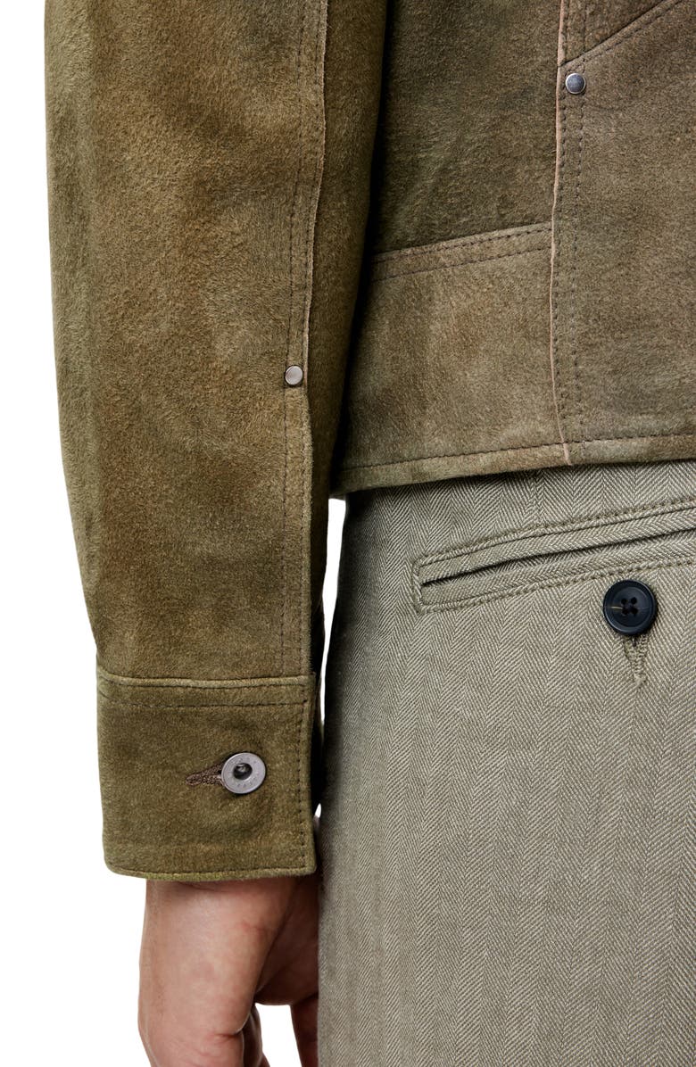 John Varvatos Brian Sheepskin Suede Zip Trucker Jacket, Alternate, color, 