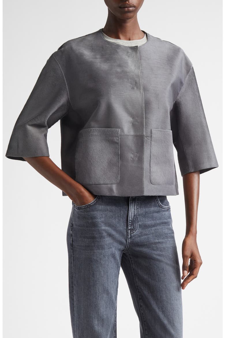 Patch Pocket Genuine Calf Hair Jacket, Main, color, ROCK