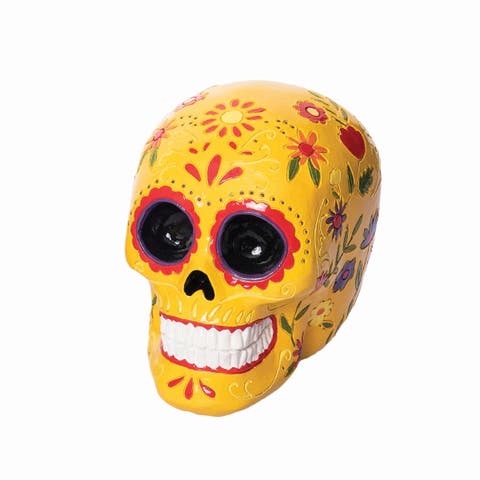 Yellow Floral Sugar Skull Decorative Figure Figurine