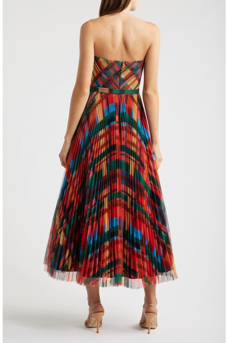 Meadow Strapless Pleated Gown, Alternate, color, RED MULTI