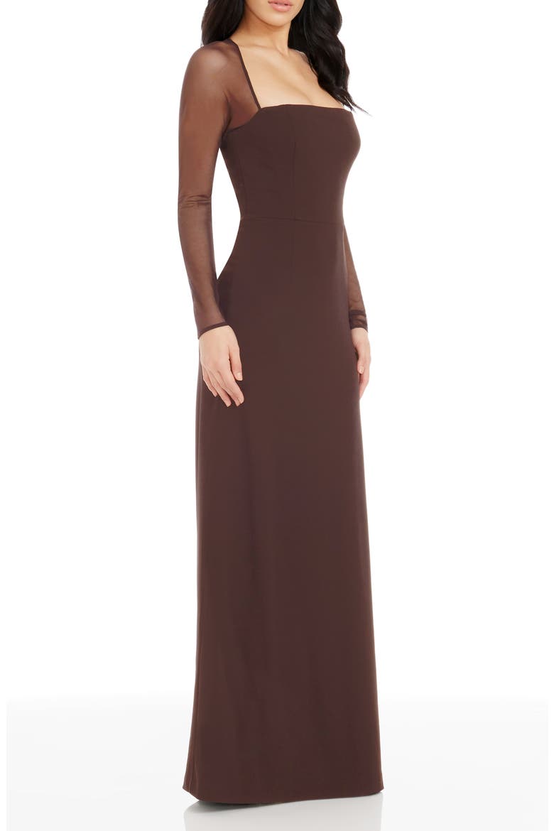 Maxwell Square Neck Long Sleeve Gown, Alternate, color, MOCHA