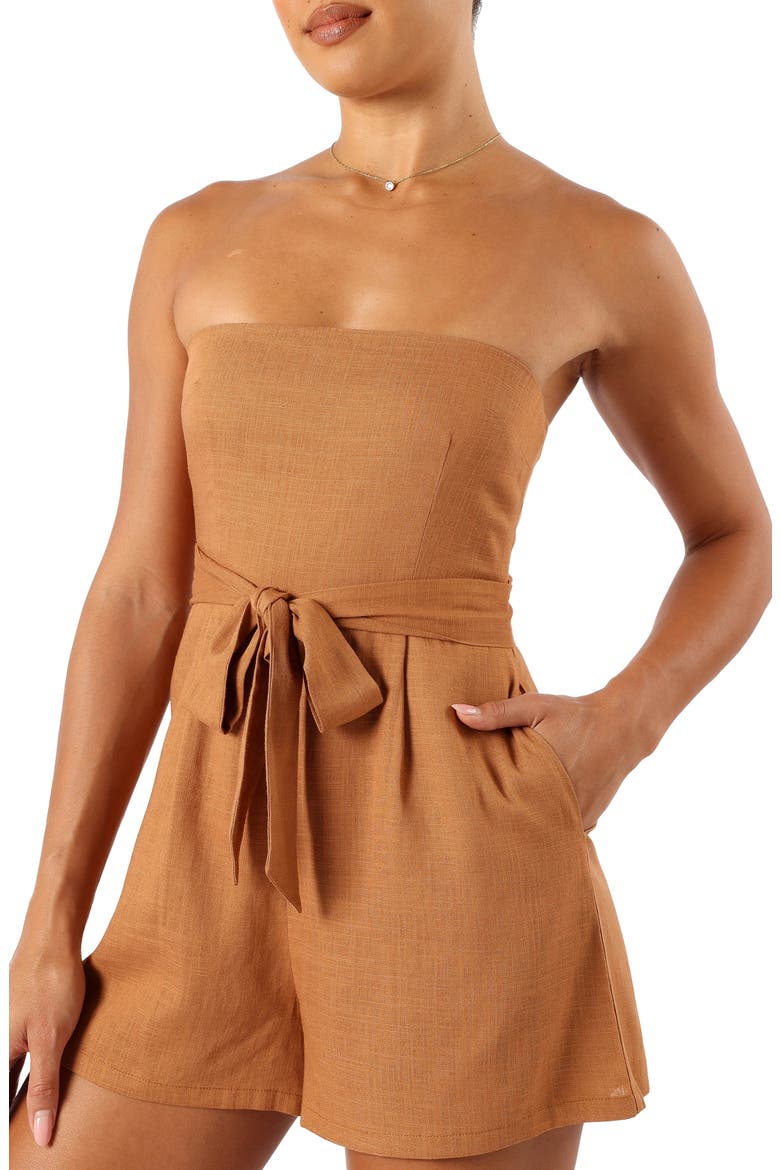 Christie Strapless Romper, Alternate, color, TAN