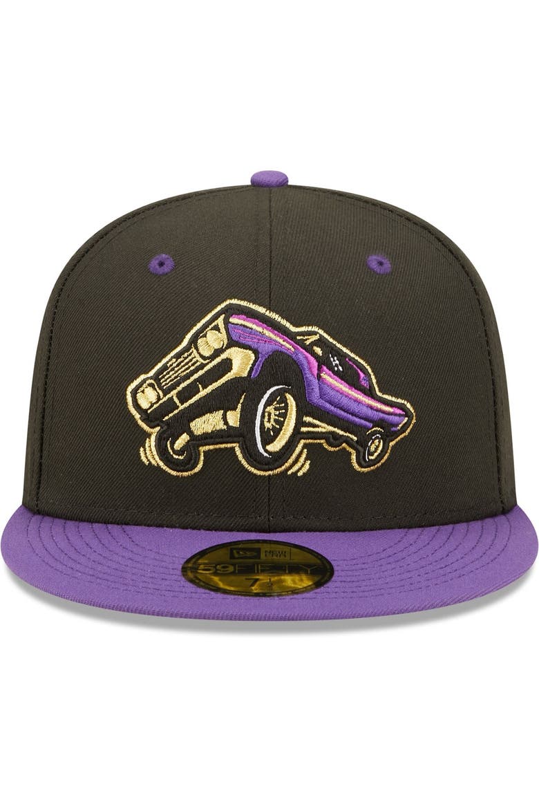 Men's New Era Black/Purple Lowriders de Fresno Copa De La Diversion 59FIFTY Fitted Hat, Alternate, color, Black