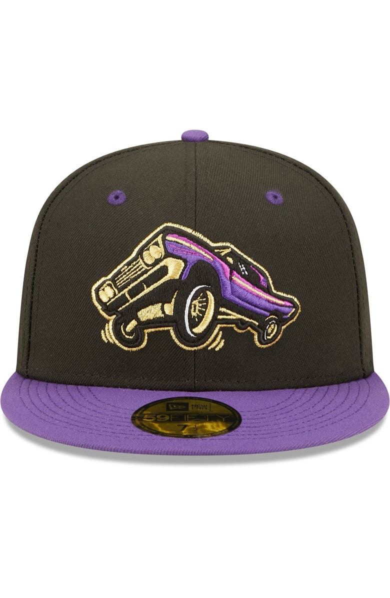 New Era Men's New Era Black/Purple Lowriders de Fresno Copa De La Diversion 59FIFTY Fitted Hat, Alternate, color, Black