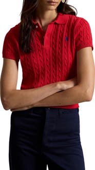 Polo Ralph Lauren Crop Cable Knit Cotton Polo Sweater