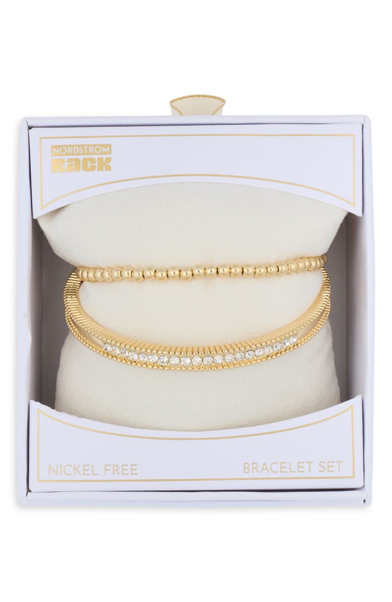 NORDSTROM RACK Set of 2 Metal Bead Bracelet, Main, color, Clear- Gold
