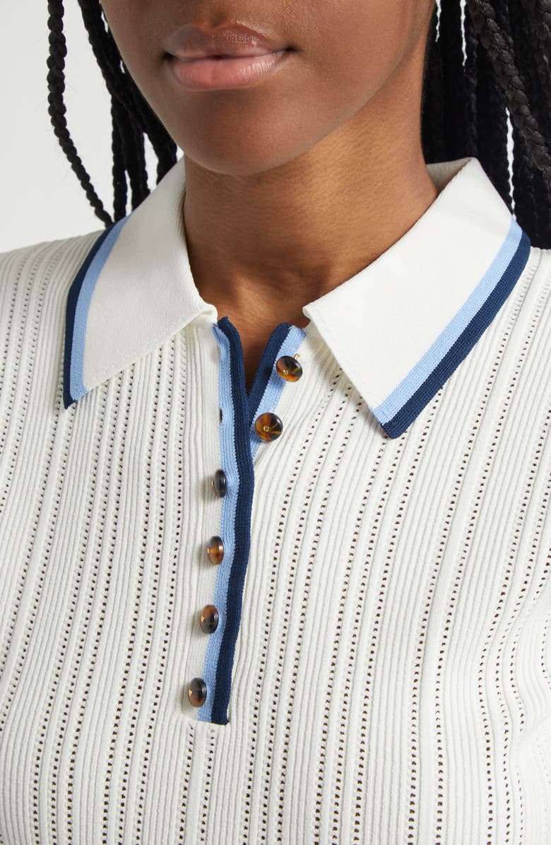 Veronica Beard Soza Tipped Pointelle Sweater, Alternate, color, Off-White