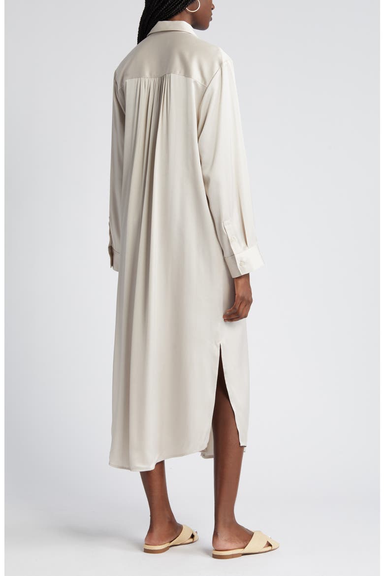 Long Sleeve Satin Midi Shirtdress, Alternate, color, BEIGE PUMICE