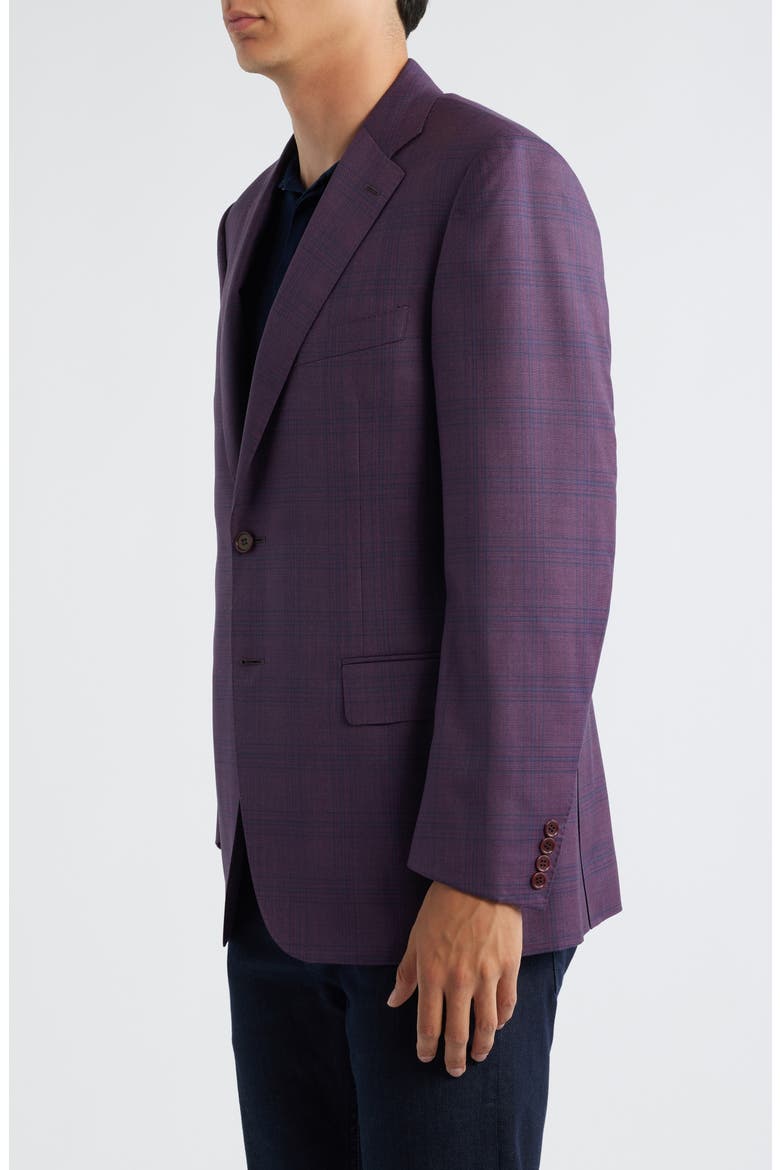 Siena Regular Fit Dark Purple Plaid Super 130s Wool Sport Coat, Alternate, color, DARK RED