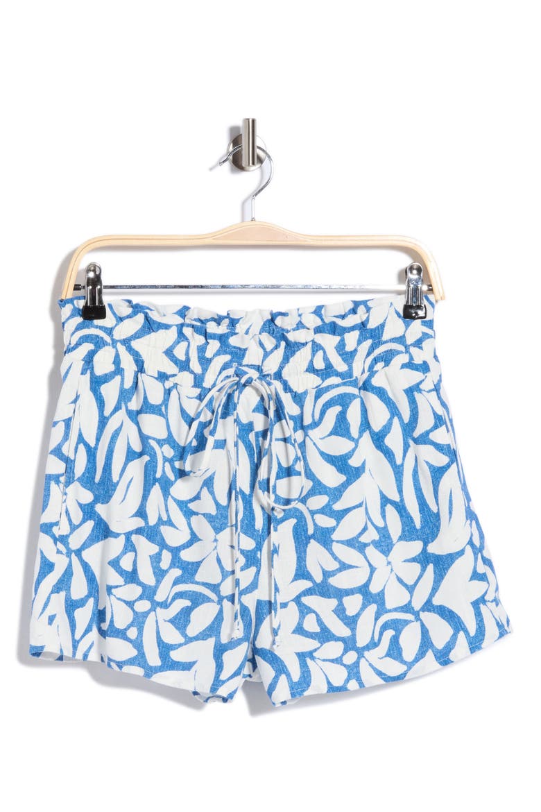 Stamped Floral Print Ruffle Edge Shorts, Main, color, STAMPED FLORAL PRINT