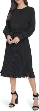 Calvin Klein Aerowash Long Sleeve Pleated Midi Dress